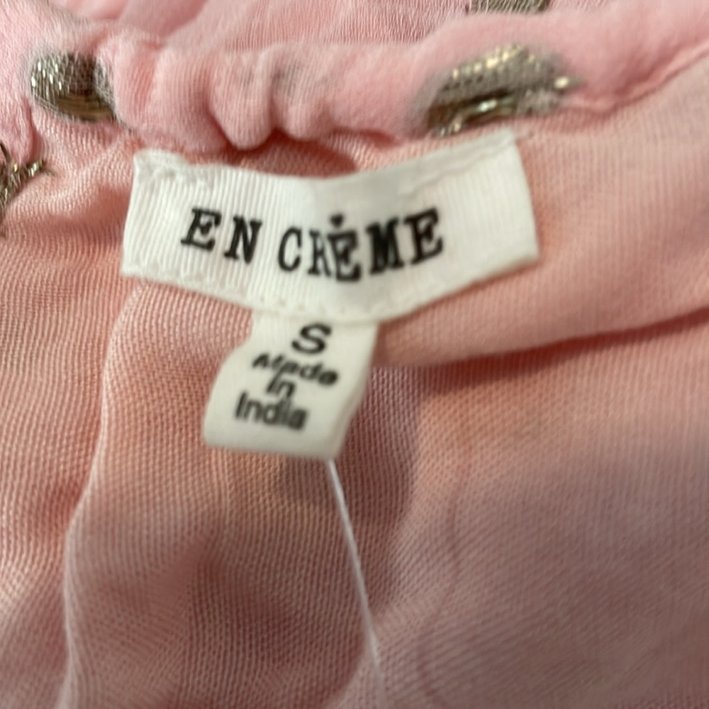 En Creme Rose Pink Gold Metallic Spaghetti Strap Tiered Maxi Dress S‎ - Picture 10 of 12